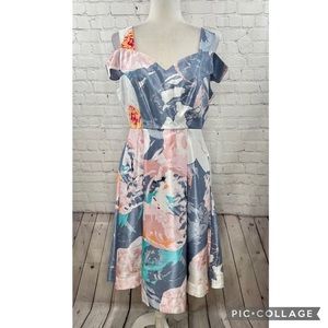 Melrose Grey Pink Floral Cold Shoulder Sateen Midi Dress 10